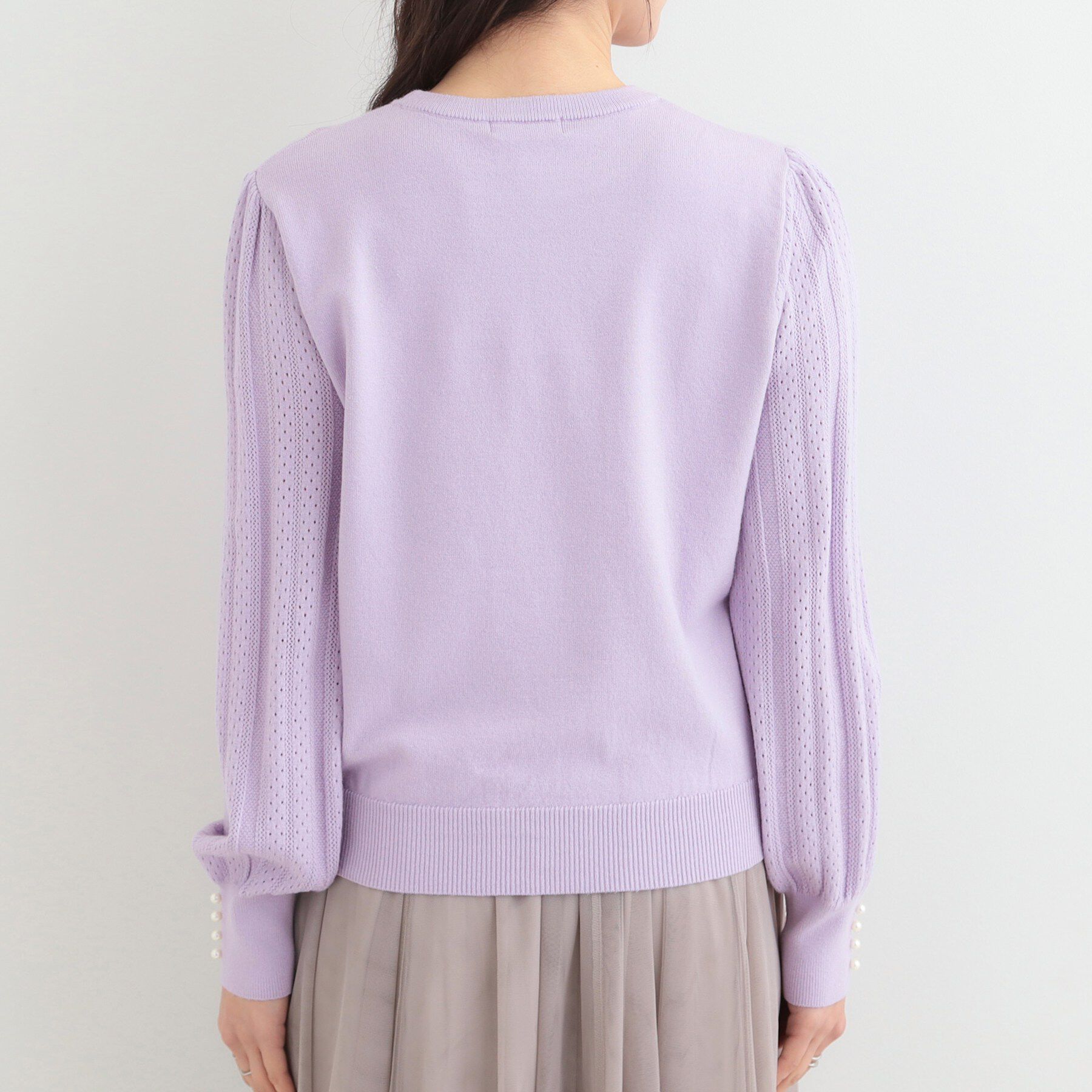 SHOO･LA･RUE「【洗濯機可/S-LL】切替デザインで上品見え お袖編み柄ニット」|ニット・セーター|