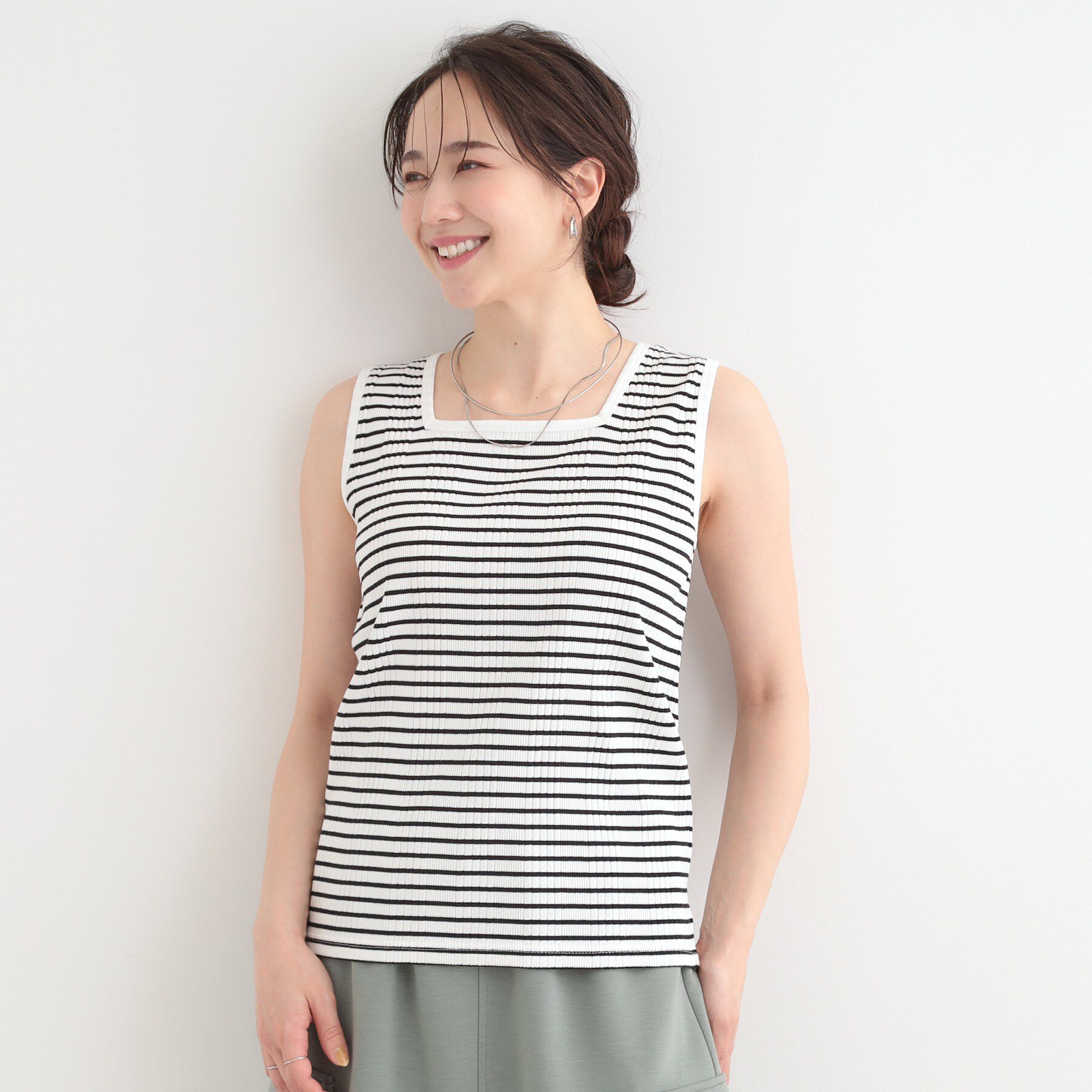 SHOO･LA･RUE「【前後2WAY/S-LL】毎日のお供に ランダムテレコタンクトップ」|キャミソール|