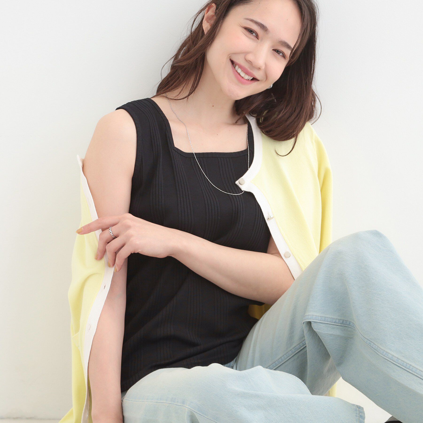 SHOO･LA･RUE「【前後2WAY/S-LL】毎日のお供に ランダムテレコタンクトップ」|キャミソール|ブラック(019)