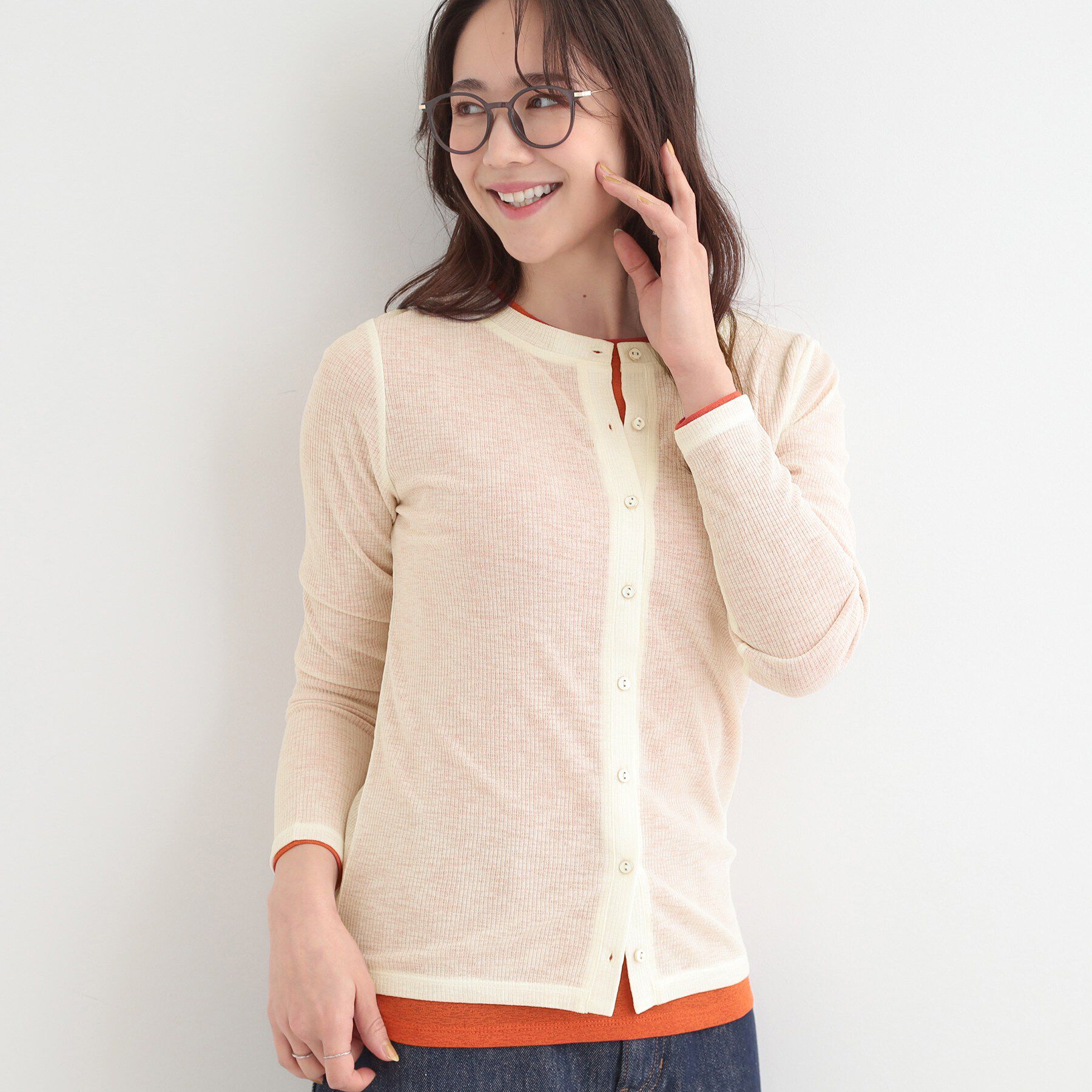 SHOO･LA･RUE「【2点セット/洗濯機可/S-LL】こなれ感あるレイヤードスタイルが即完成 シアーカーディガン+ロンT」|その他|アイボリー(004)