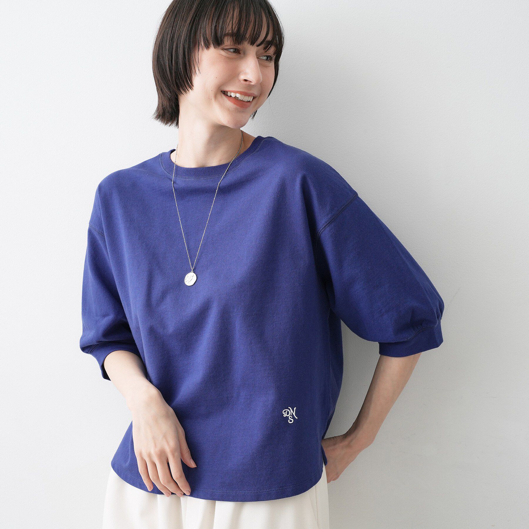 Dessin「【360度可愛い・洗える】バックヘンリーカットソー5分袖」|Tシャツ・カットソー|ブルー(093)