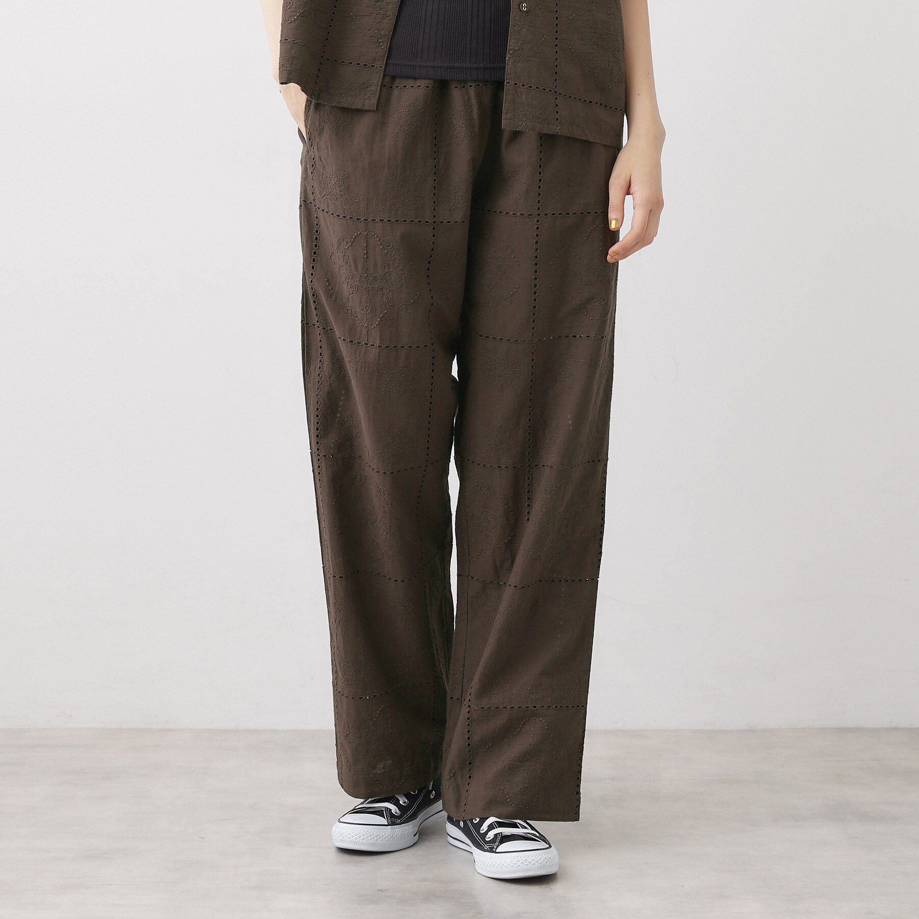 Dessin「【セットアップ可/ウエストゴム】刺繍スクエアレースワイドパンツ」|その他|ブラウン(044)