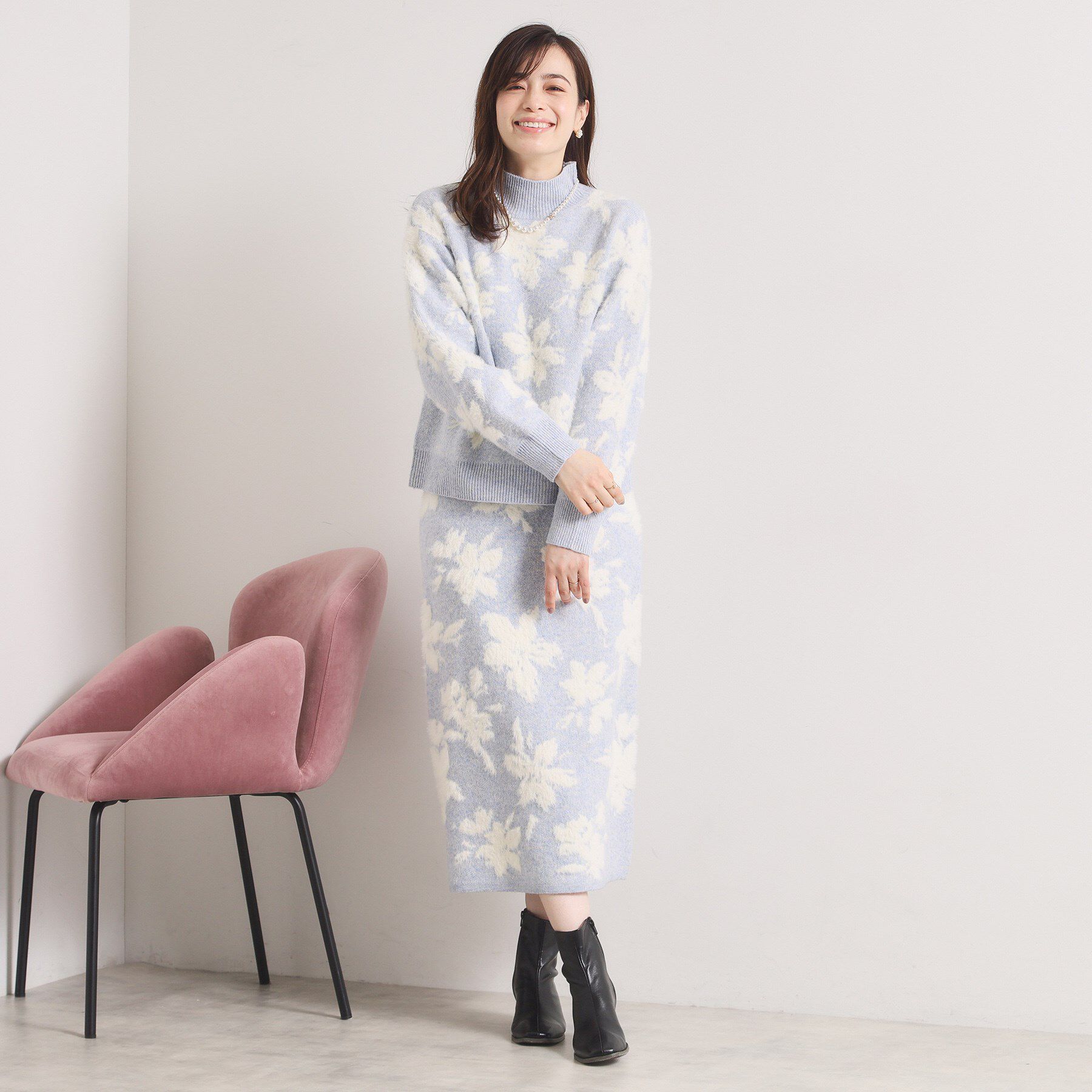 ITS&rsquo;DEMO「【手洗い可／セットアップ可】花柄フェザージャカードニット」|ニット・セーター|