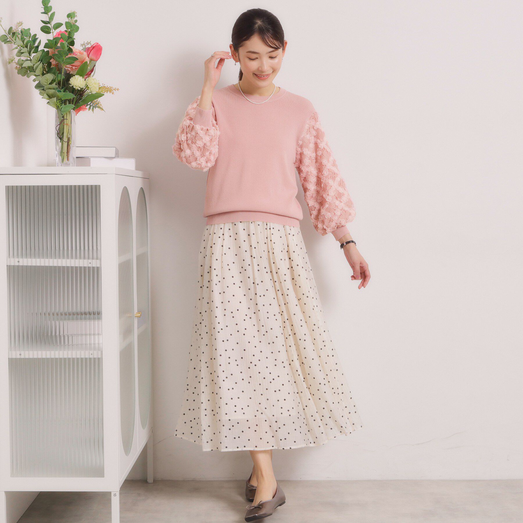 ITS&rsquo;DEMO「【手洗い可】立体チュールレース袖ニット」|ニット・セーター|