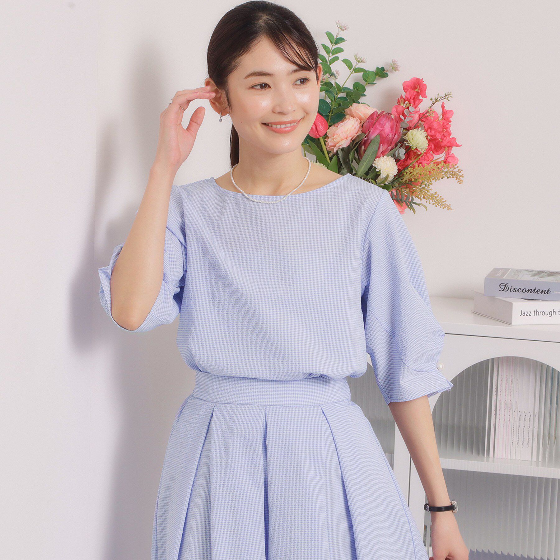 ITS&rsquo;DEMO「【手洗い可／セットアップ可】サッカーブラウス」|シャツ・ブラウス|ブルー(092)