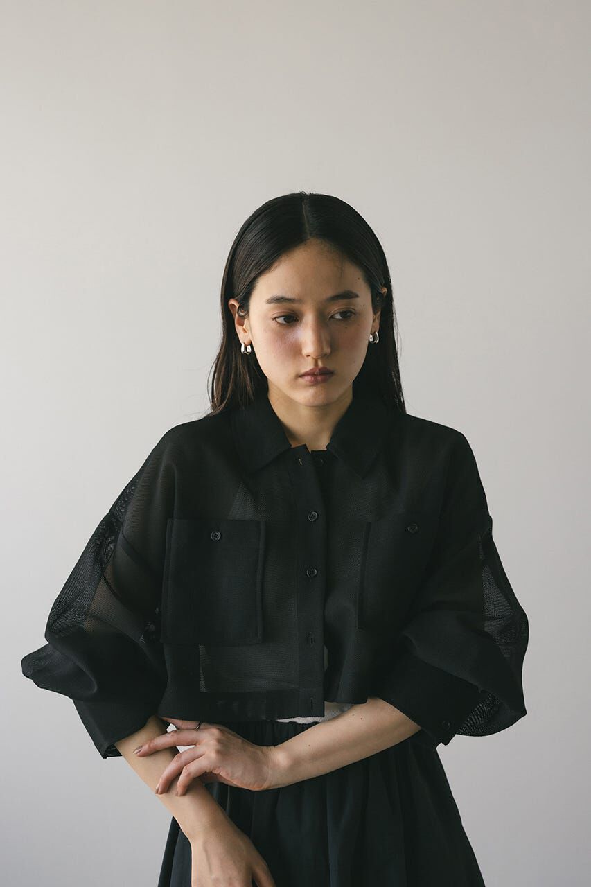 STYLEMIXER「ワイドスリーブメッシュショートシャツ」|シャツ・ブラウス|BLK