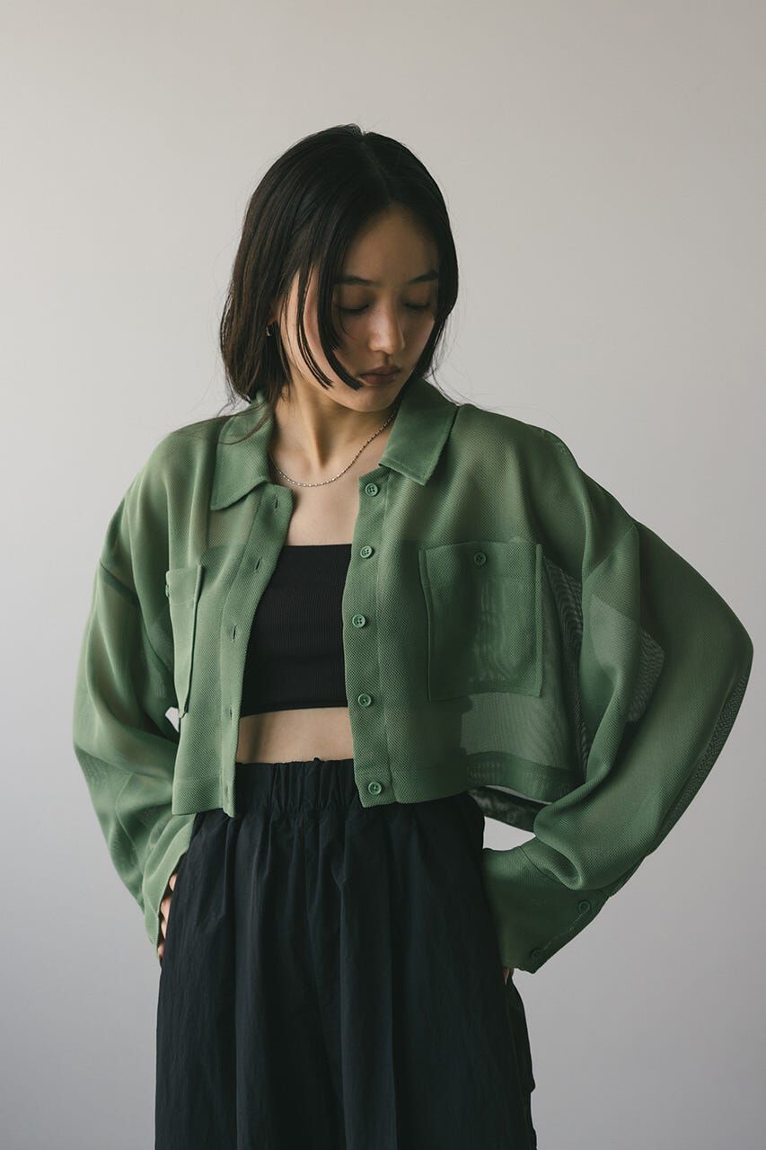 STYLEMIXER「ワイドスリーブメッシュショートシャツ」|シャツ・ブラウス|GRN
