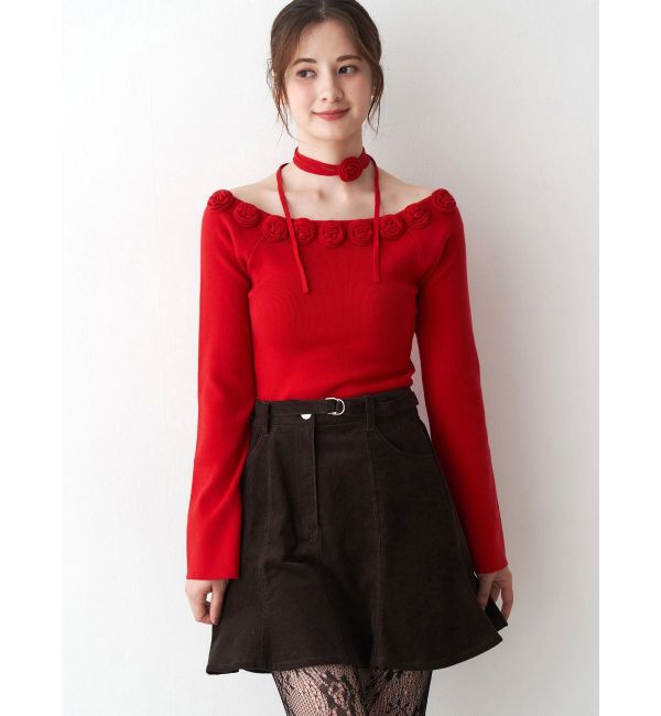 CALNAMUR「3Dローズチョーカー付きニット」|ニット・セーター|