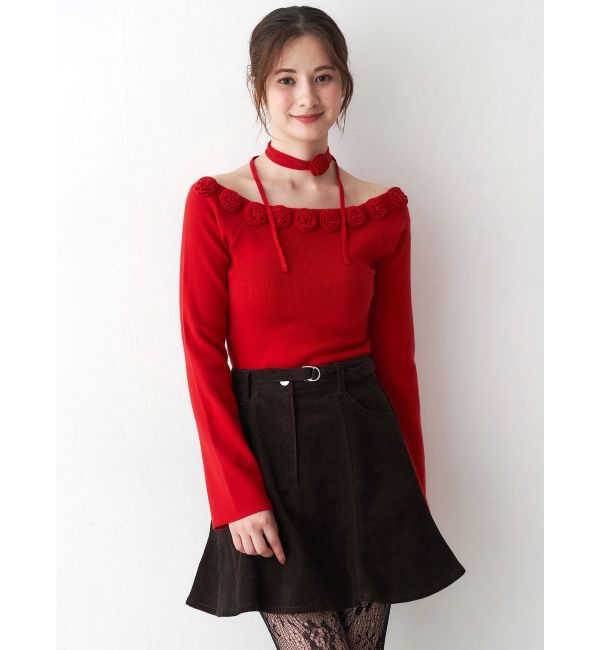 CALNAMUR「3Dローズチョーカー付きニット」|ニット・セーター|