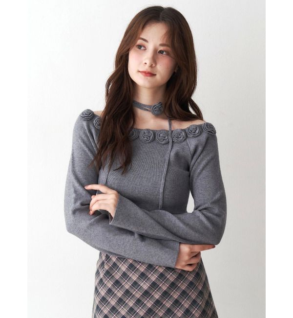 CALNAMUR「3Dローズチョーカー付きニット」|ニット・セーター|