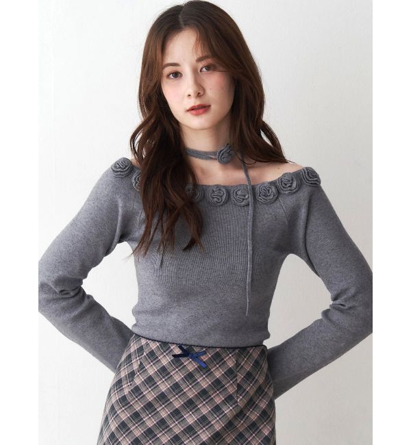 CALNAMUR「3Dローズチョーカー付きニット」|ニット・セーター|