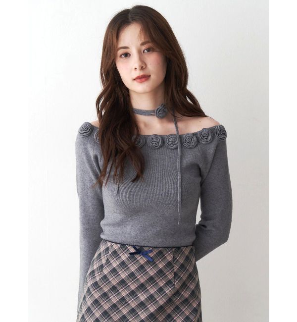 CALNAMUR「3Dローズチョーカー付きニット」|ニット・セーター|