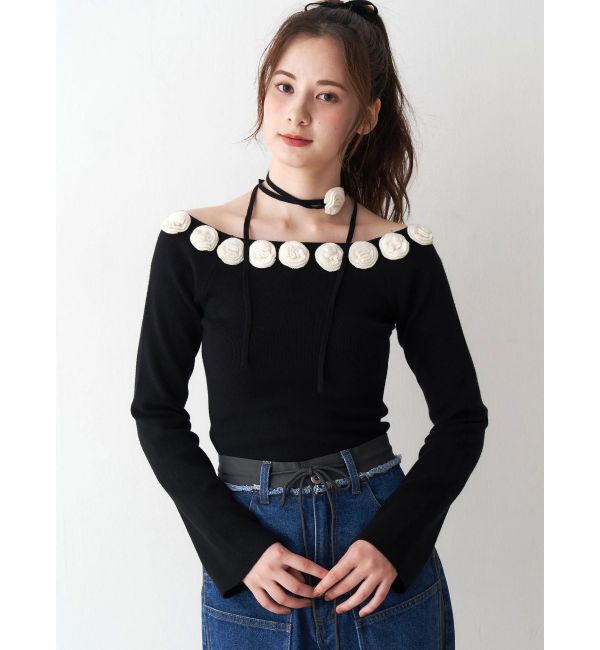 CALNAMUR「3Dローズチョーカー付きニット」|ニット・セーター|