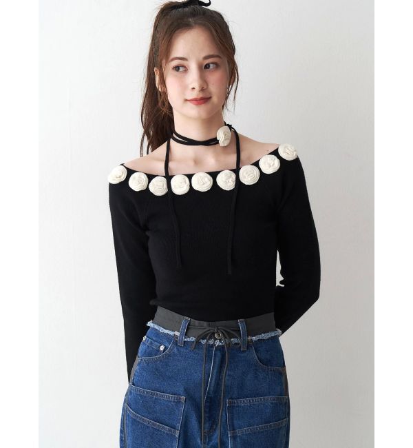 CALNAMUR「3Dローズチョーカー付きニット」|ニット・セーター|