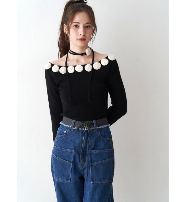 CALNAMUR「3Dローズチョーカー付きニット」|ニット・セーター|