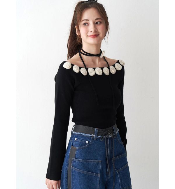 CALNAMUR「3Dローズチョーカー付きニット」|ニット・セーター|