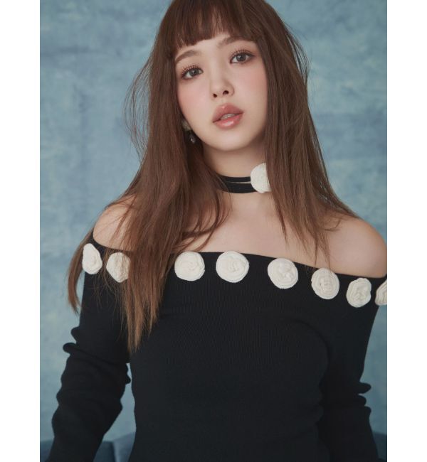 CALNAMUR「3Dローズチョーカー付きニット」|ニット・セーター|