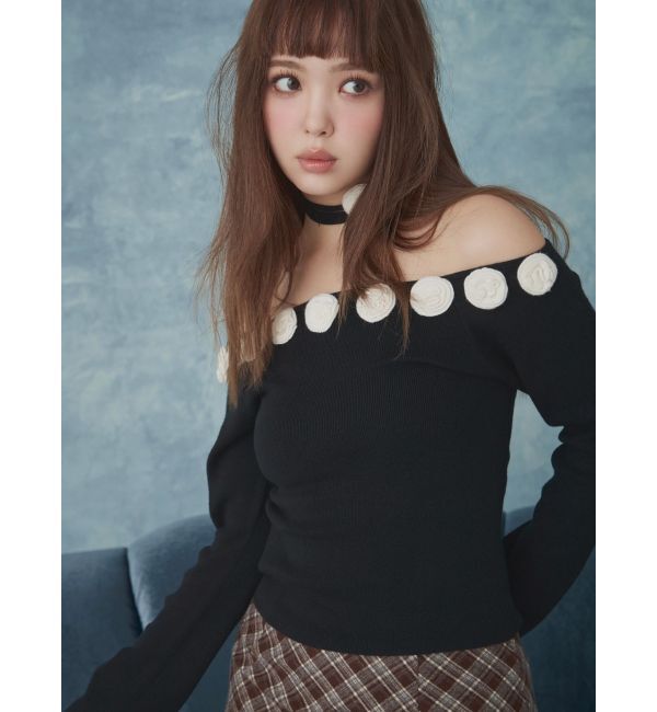 CALNAMUR「3Dローズチョーカー付きニット」|ニット・セーター|