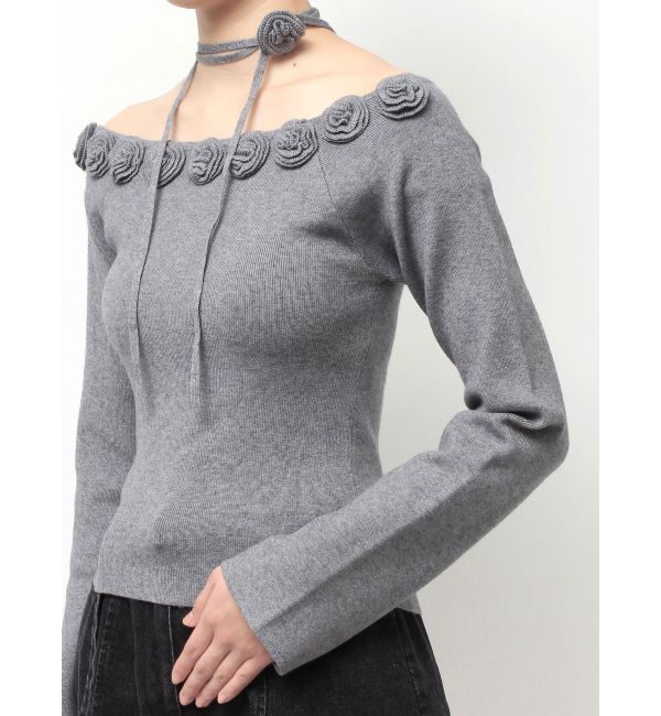 CALNAMUR「3Dローズチョーカー付きニット」|ニット・セーター|