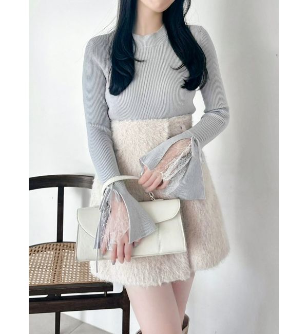 dazzlin「【追加生産分】ヘムレースリブニットトップス」|ニット・セーター|グレー