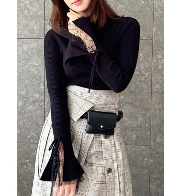 dazzlin「【追加生産分】ヘムレースリブニットトップス」|ニット・セーター|ブラック