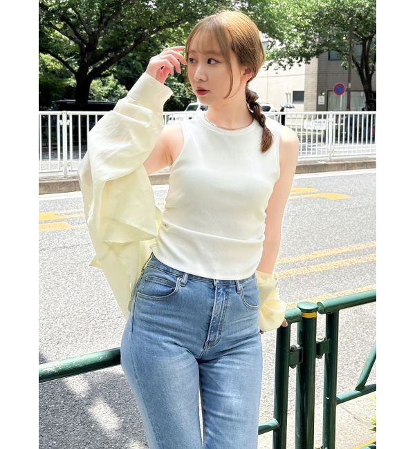 dazzlin「【吉田朱里】涼感加工ギャザーノースリリブトップス」|タンクトップ|