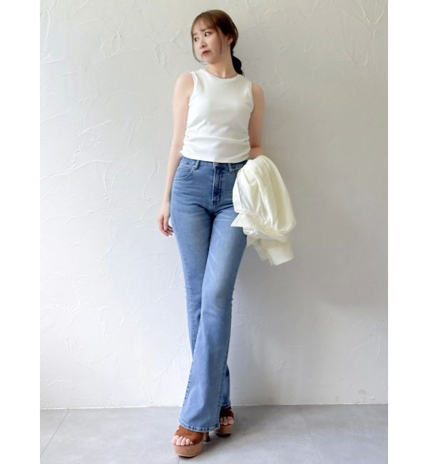 dazzlin「【吉田朱里】涼感加工ギャザーノースリリブトップス」|タンクトップ|