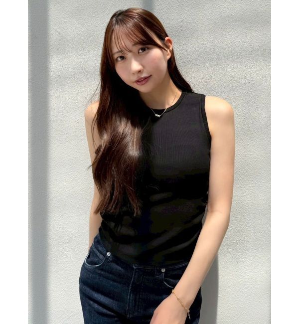 dazzlin「【吉田朱里】涼感加工ギャザーノースリリブトップス」|タンクトップ|ブラック