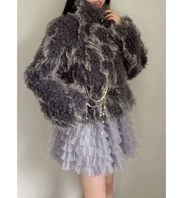 dazzlin「パールチェーンエコファーブルゾン」|ブルゾン・スタジャン|チャコールグレー