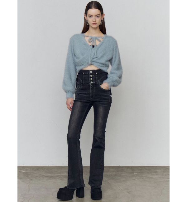 EMODA「リボンハイウエストフレアパギンス」|デニム|