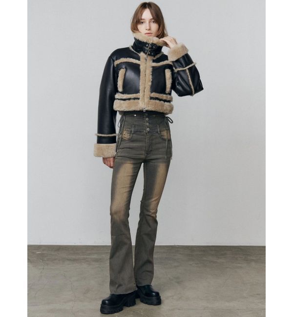 EMODA「リボンハイウエストフレアパギンス」|デニム|