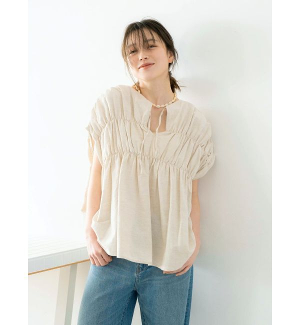 Ungrid「リネン混ギャザーノースリブラウス」|シャツ・ブラウス|