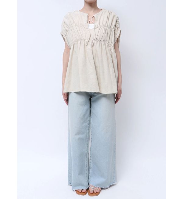 Ungrid「リネン混ギャザーノースリブラウス」|シャツ・ブラウス|