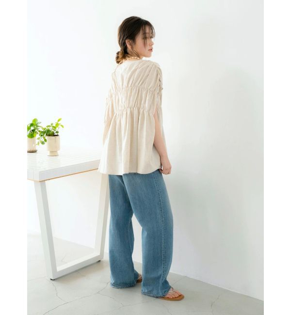 Ungrid「リネン混ギャザーノースリブラウス」|シャツ・ブラウス|