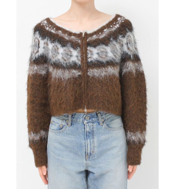 Ungrid「【WEB限定】求心柄ショートジップニット」|ニット・セーター|