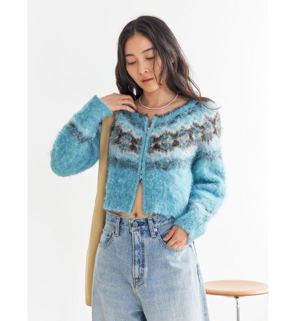 Ungrid「【WEB限定】求心柄ショートジップニット」|ニット・セーター|