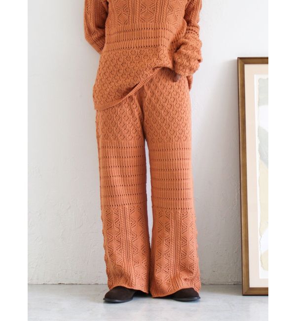 Ungrid「透かし編みニットパンツ」|その他|オレンジ