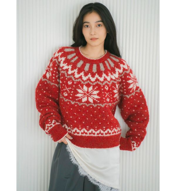 Ungrid「求心柄ルーズニット」|ニット・セーター|レッド