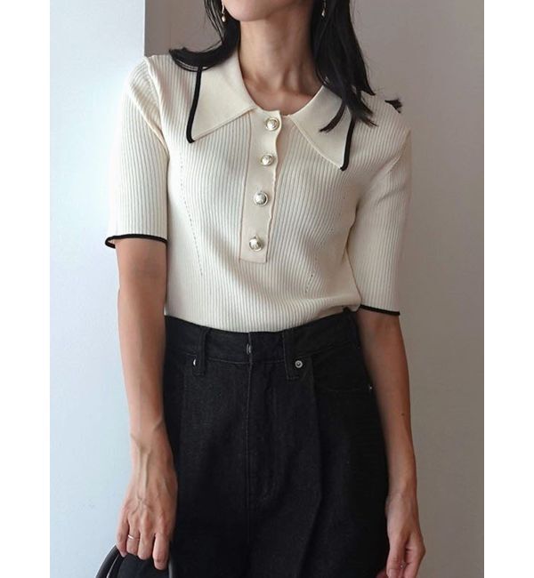 LAGUNAMOON「【WEB限】カラーネックラインニットプルオーバー」|ニット・セーター|アイボリー