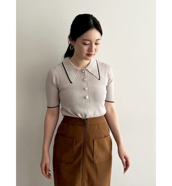 LAGUNAMOON「【WEB限】カラーネックラインニットプルオーバー」|ニット・セーター|ライトグレー