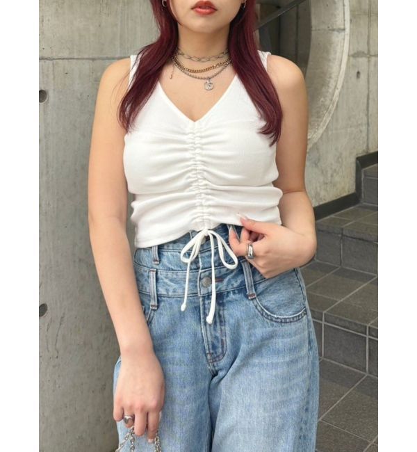 EVRIS「ギャザーリボンタンクトップ」|タンクトップ|ホワイト