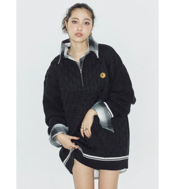 EVRIS「ケーブルSUNNYハーフジップニットトップス」|ニット・セーター|