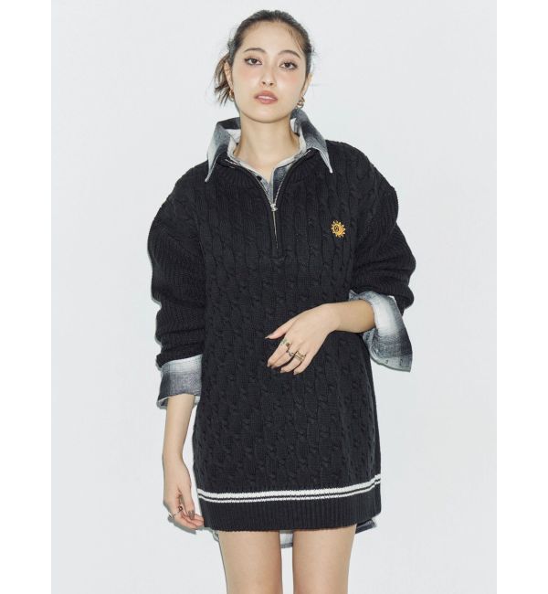 EVRIS「ケーブルSUNNYハーフジップニットトップス」|ニット・セーター|