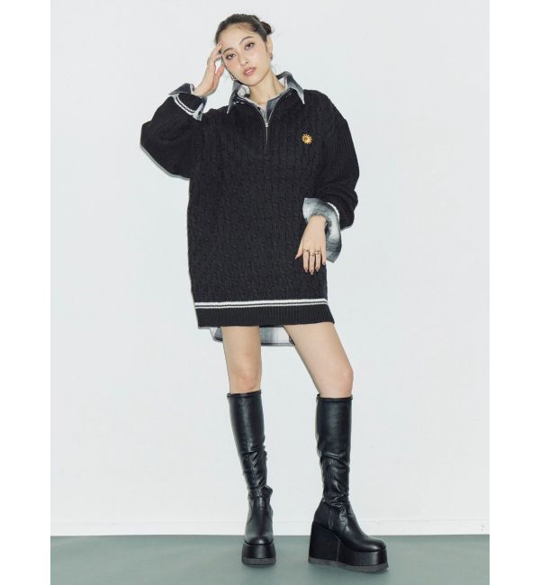 EVRIS「ケーブルSUNNYハーフジップニットトップス」|ニット・セーター|