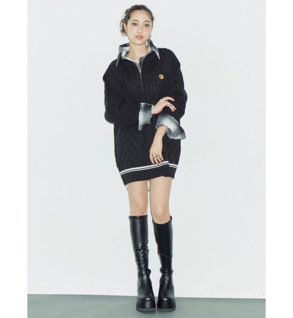 EVRIS「ケーブルSUNNYハーフジップニットトップス」|ニット・セーター|