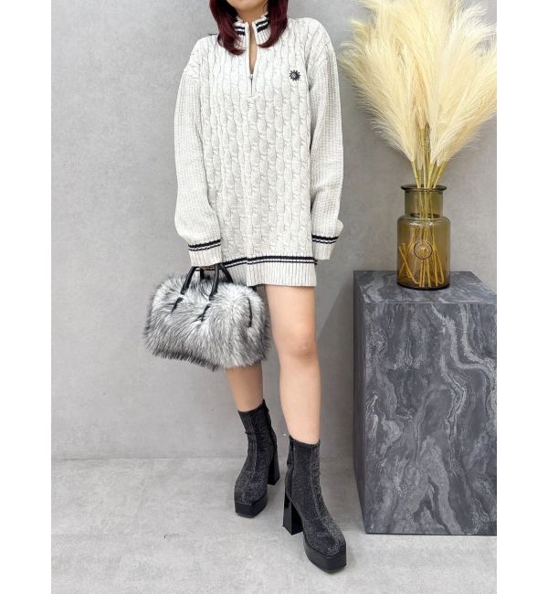 EVRIS「ケーブルSUNNYハーフジップニットトップス」|ニット・セーター|