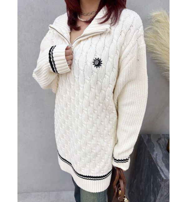 EVRIS「ケーブルSUNNYハーフジップニットトップス」|ニット・セーター|