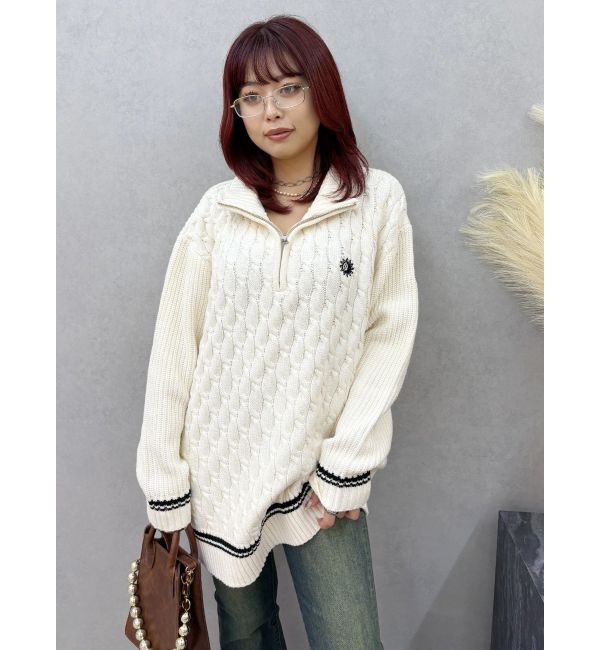 EVRIS「ケーブルSUNNYハーフジップニットトップス」|ニット・セーター|
