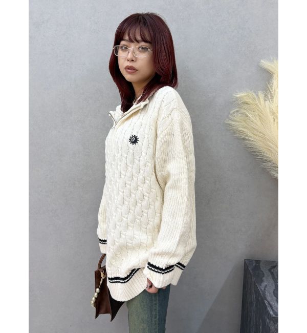 EVRIS「ケーブルSUNNYハーフジップニットトップス」|ニット・セーター|