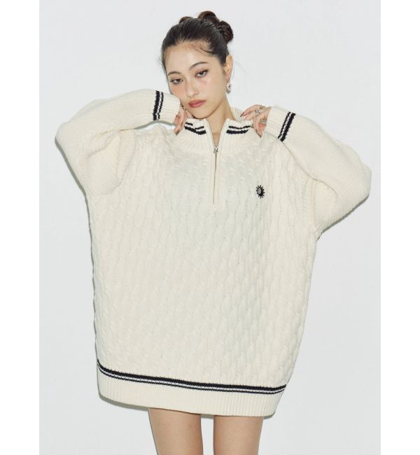 EVRIS「ケーブルSUNNYハーフジップニットトップス」|ニット・セーター|